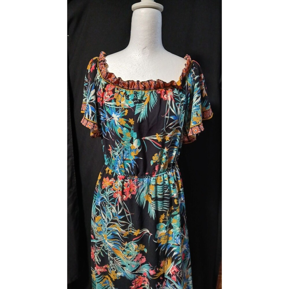 Flying Tomato Long Maxi On/Off Shoulder Style Tropical Dress  Large - Picture 3 of 13